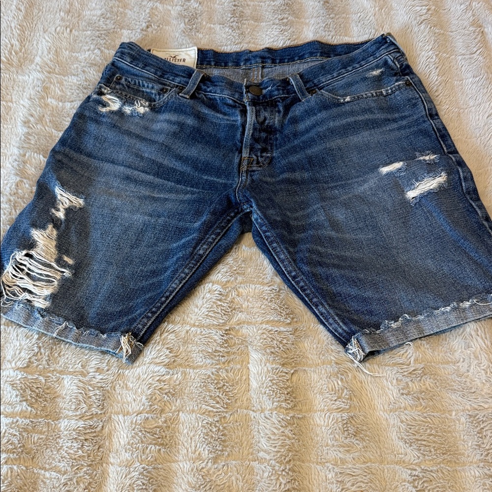 Hollister Blue Distressed Jean Shorts for Men